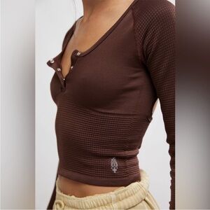 Free People Movement Bail Out Long Sleeve Layer Top Cocoa Brown $68 Retail NWT